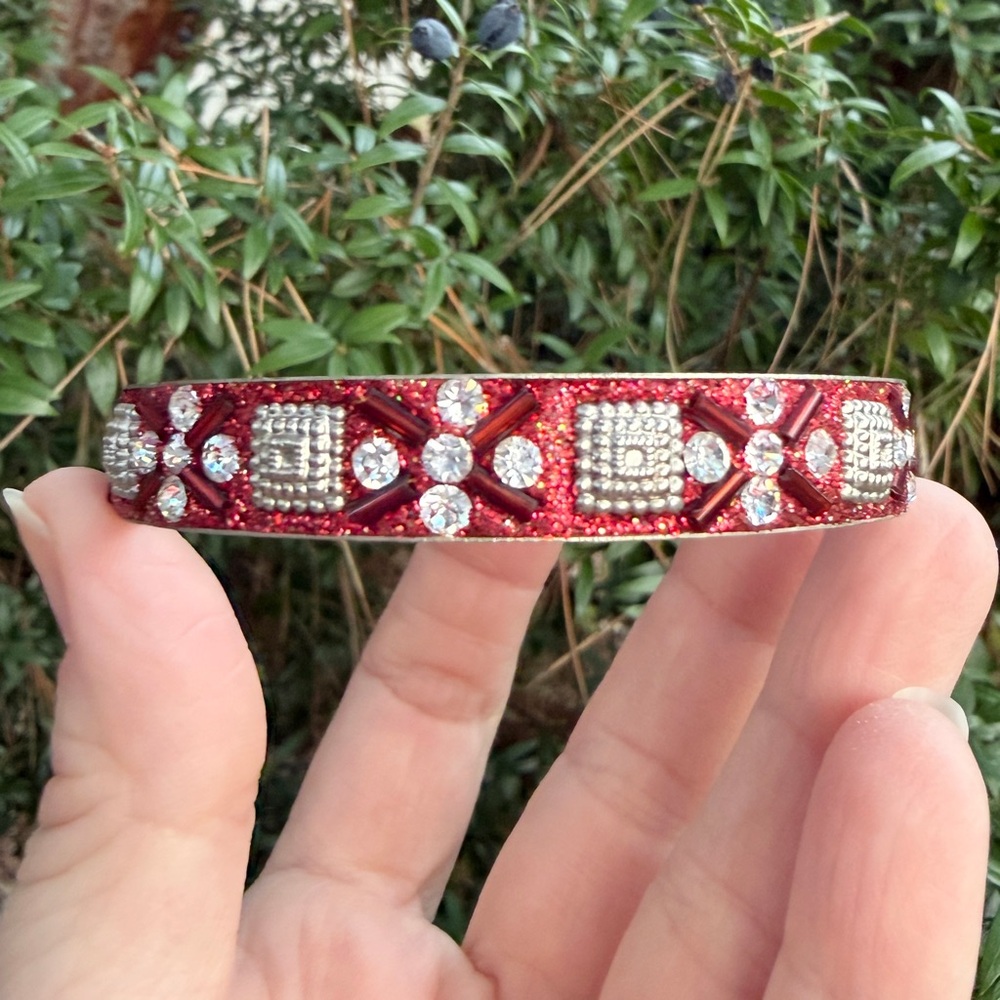 Stunning Vintage Red and Silver Embellished Bangle Bracelet